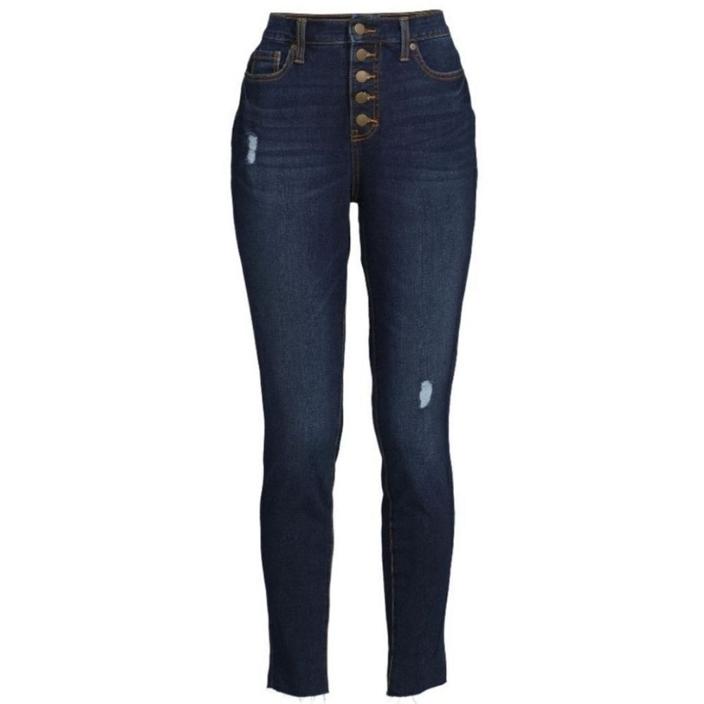 💇‍♀️Blue Highrise Curvy Button Fly Distressed Raw Hem Jeans Size 18